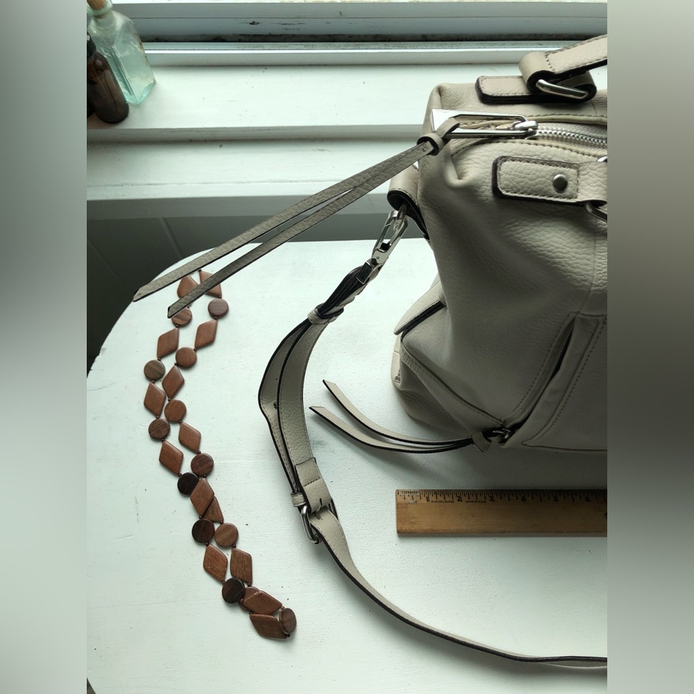 Leather satchel - 100% leather - white/ivory 16” x 12” x 3.5”+ by Sanctuary - Picture 4 of 16